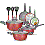 Pyle - NCCW12RED , Kitchen & Cooking , Cookware & Bakeware , Kitchenware Pots & Pans Set - Stylish Kitchen Cookware, Non-Stick Coating Inside & Outside + Heat resistant Lacquer Outside, Dark Gray Inside and Red Outside (12-Piece Set)